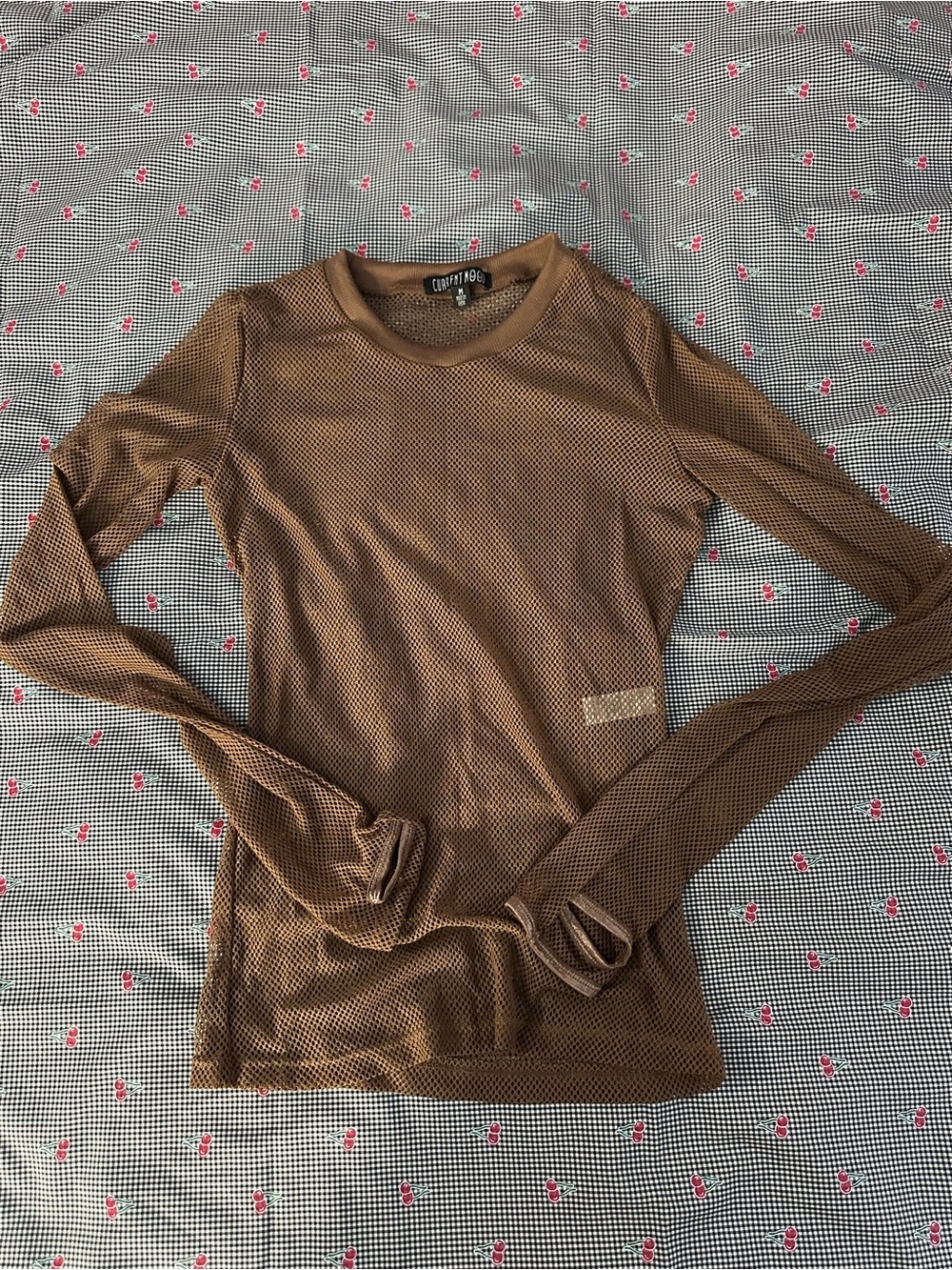 Current Mood Brown Long Sleeve Mesh Tee
